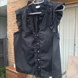 J. Crew Black Ruffle Button-Down Blouse